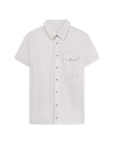 Luxury Western Golf apparel White short-sleeve shirt with collar and pocket on a white background