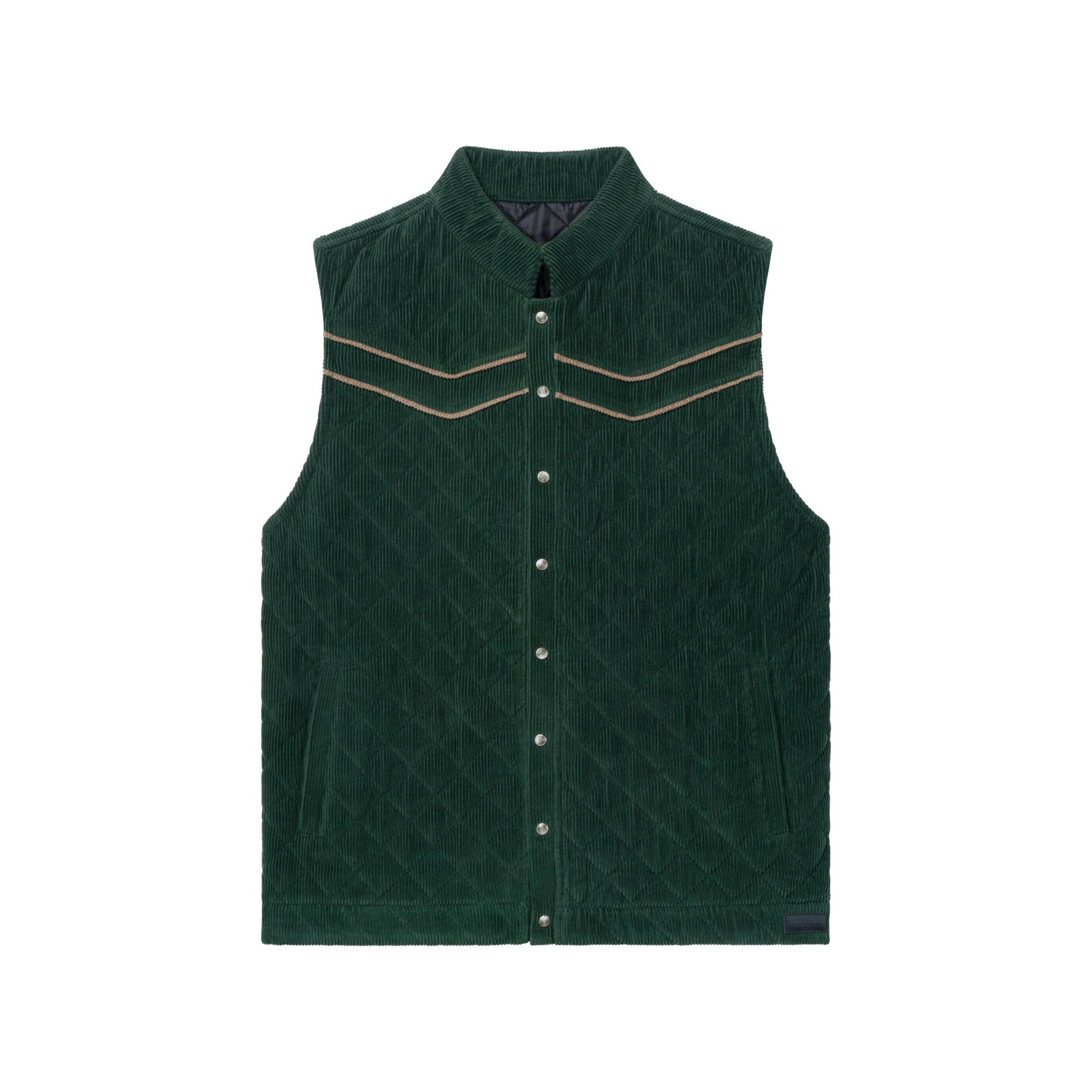 Luxury Western Golf apparel Green vest with button details on a white background