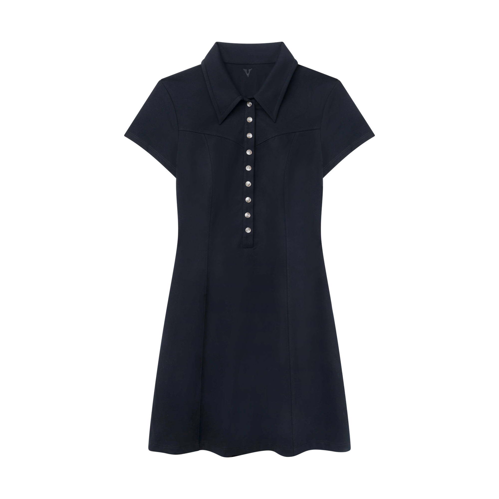 Luxury Western Golf apparel Black dress with white buttons on a white background