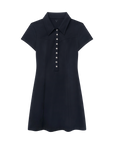 Luxury Western Golf apparel Black dress with white buttons on a white background