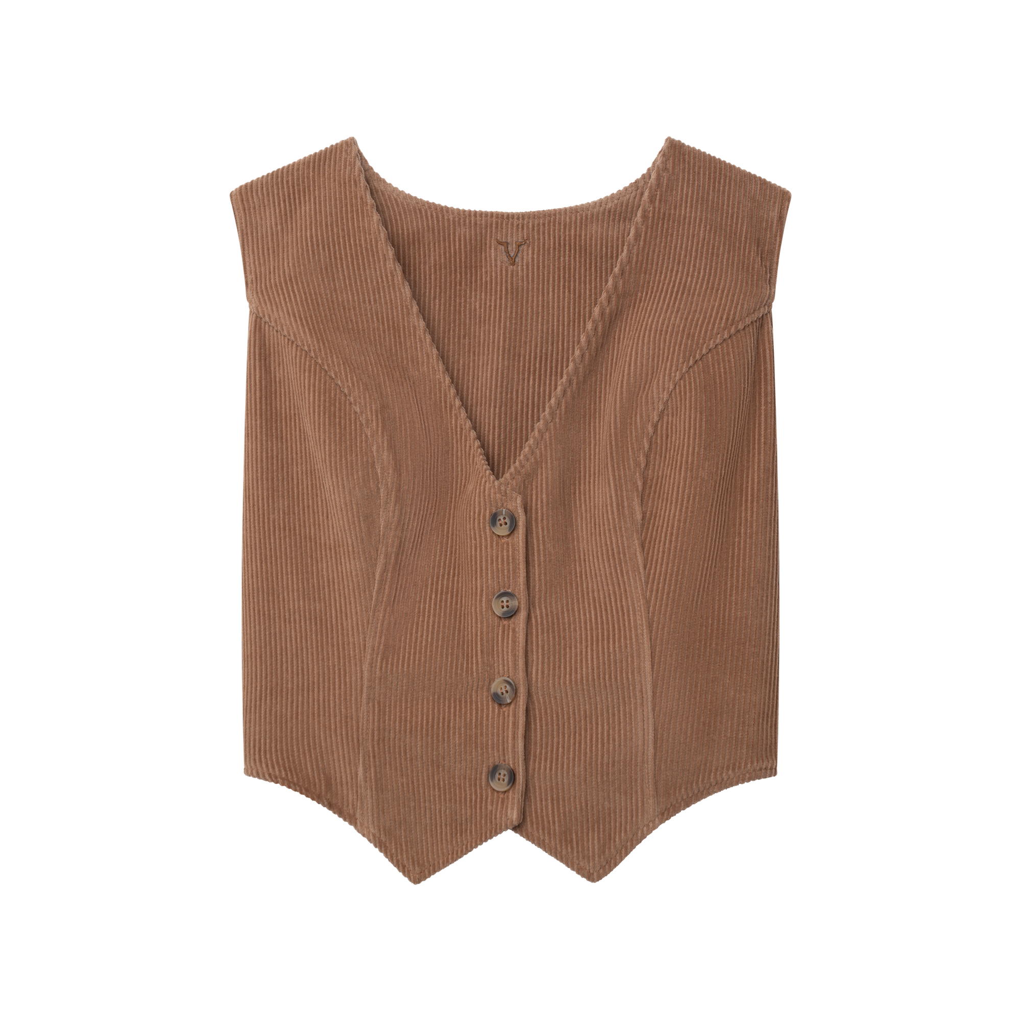 Luxury Western Golf apparel Brown ribbed vest with button details on a white background