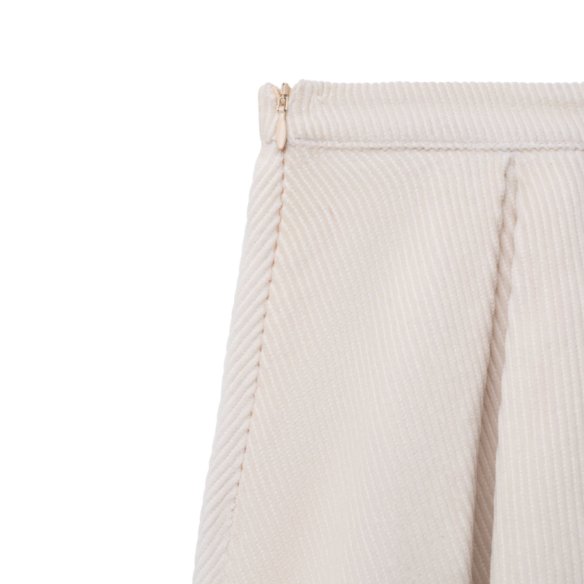 Luxury Western Golf apparel Close-up of a beige corduroy pants with a zipper on a white background