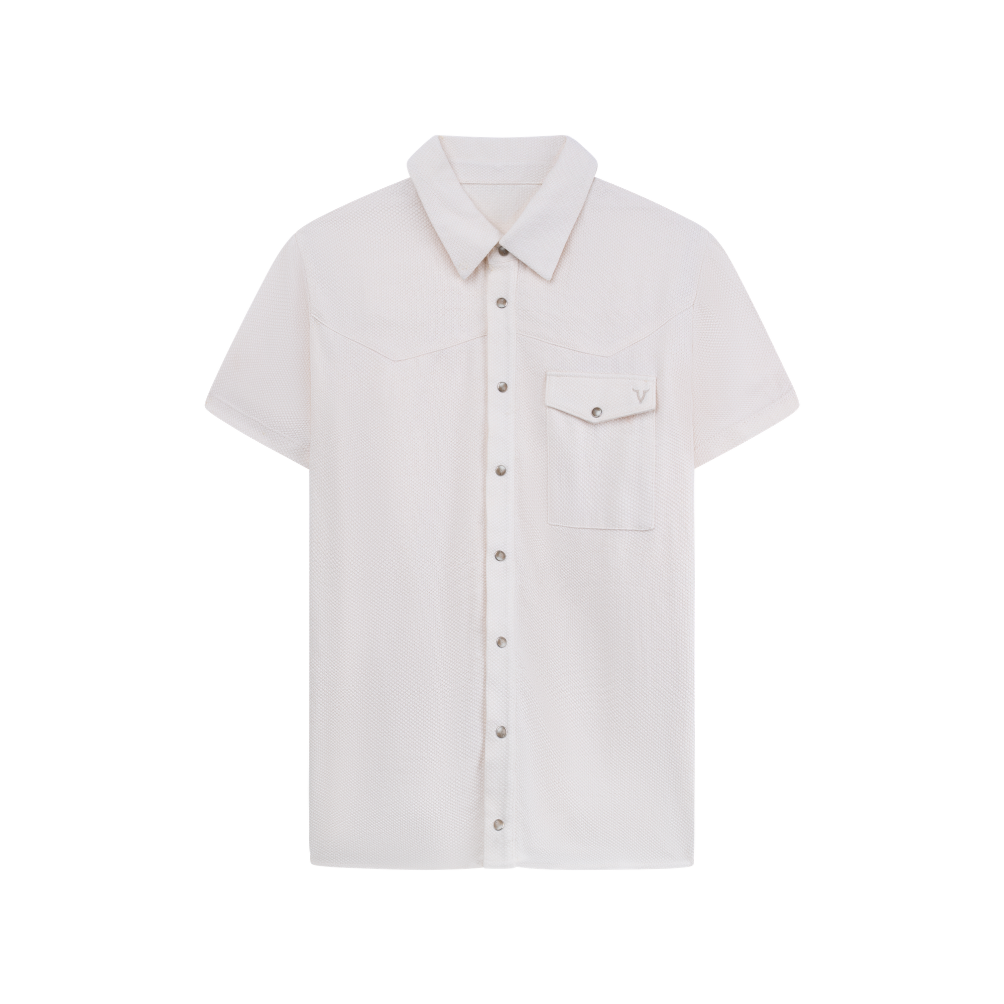 Luxury Western Golf apparel White short-sleeve shirt with collar and pocket on a white background
