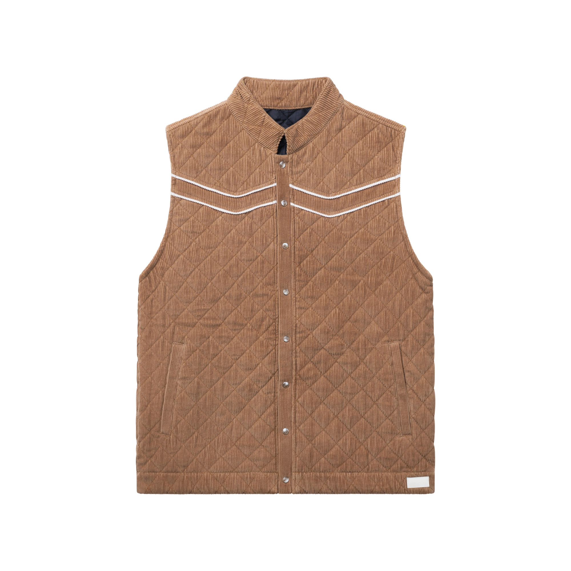 Luxury Western Golf apparel Brown quilted vest with white stitching on a white background