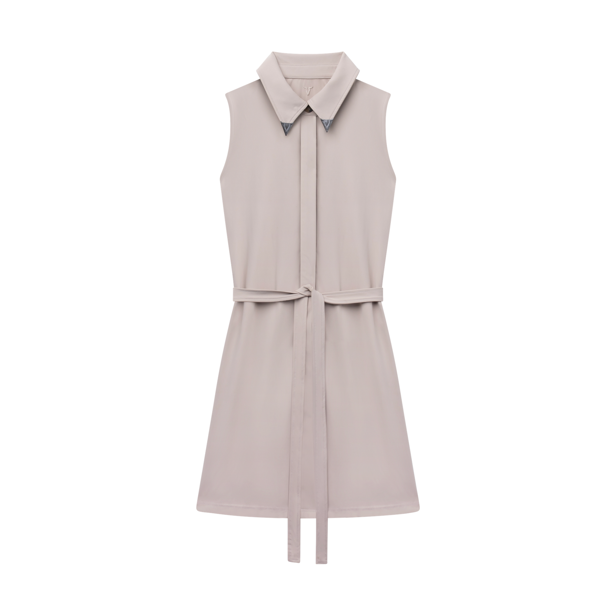 Luxury Western Golf apparel Light gray sleeveless dress with a collar on a white background