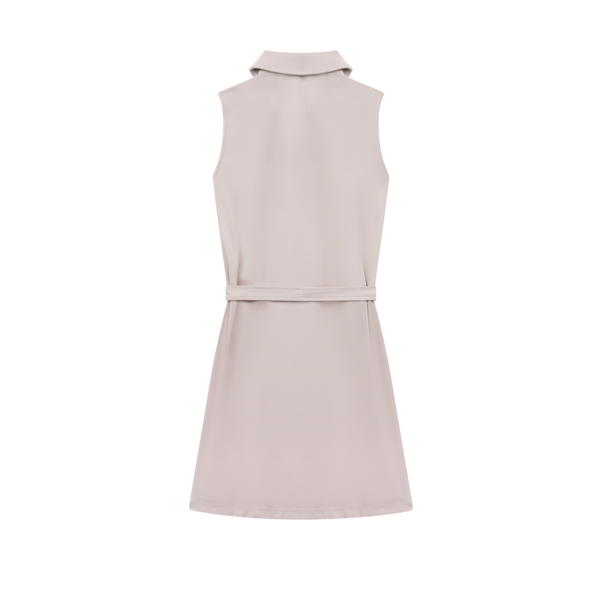 Luxury Western Golf apparel Light gray sleeveless dress with a belt on a white background