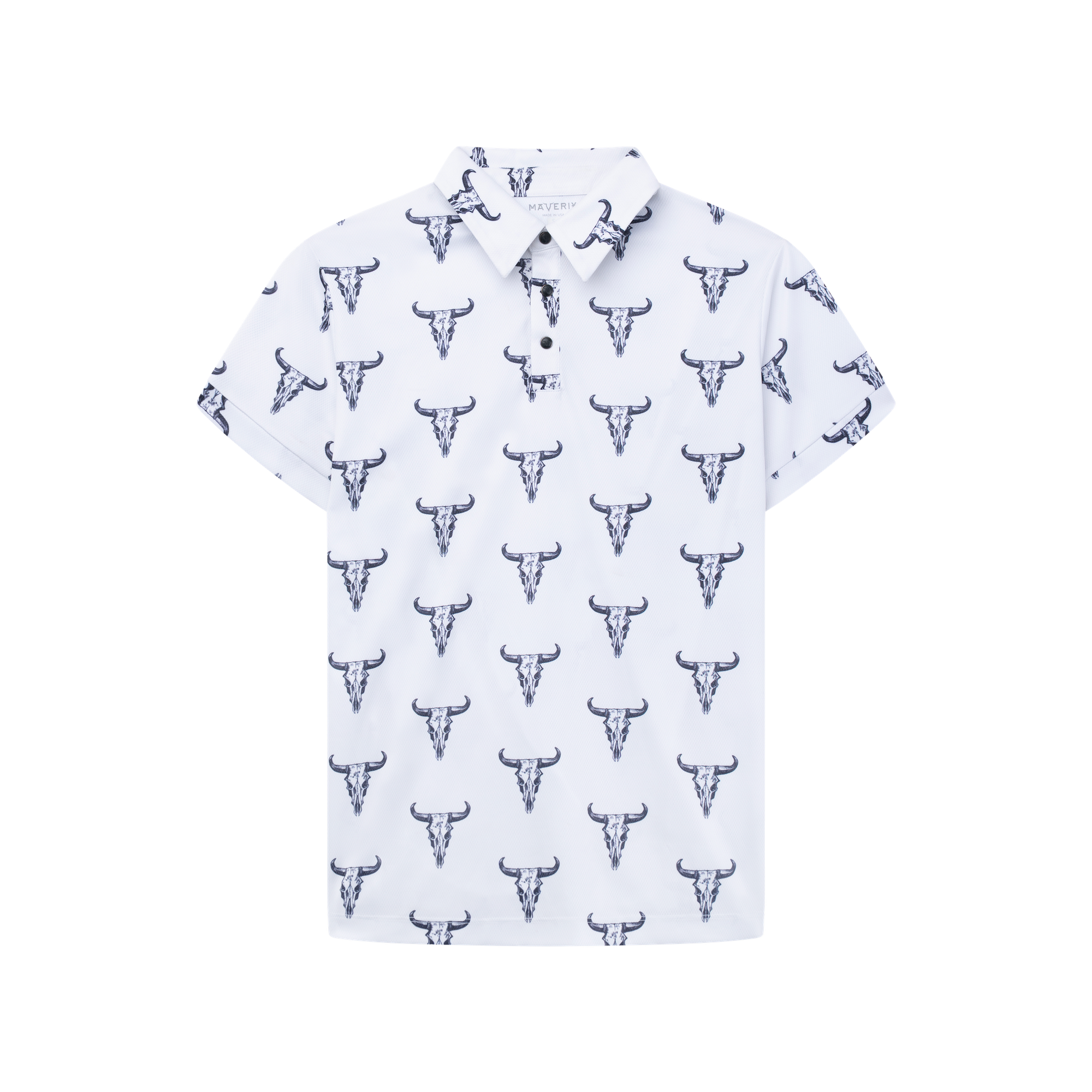 Luxury Western Golf apparel White shirt with black bull head pattern on a white background