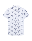 Luxury Western Golf apparel White shirt with black bull head pattern on a white background