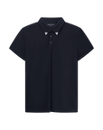 Luxury Western Golf apparel black polo shirt with a brand logo on a white background